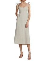 Wave Linen Tie-Strap Midi-Dress