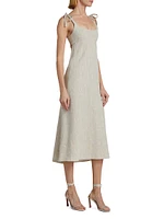 Wave Linen Tie-Strap Midi-Dress