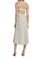 Wave Linen Tie-Strap Midi-Dress