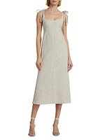 Wave Linen Tie-Strap Midi-Dress