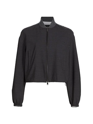 Stretch Wool Crop Bomber Jacket