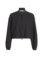 Stretch Wool Crop Bomber Jacket