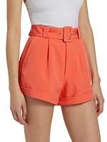 Belen Belted Pleated Crepe Shorts