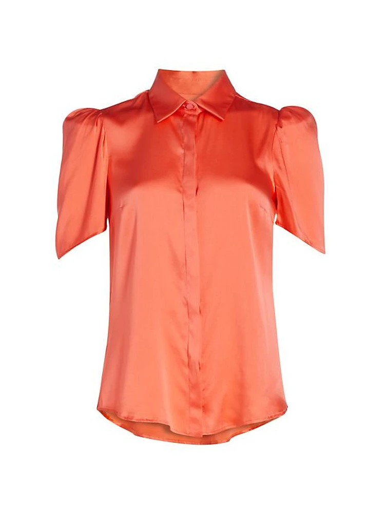 Melinda Short-Sleeve Satin Blouse