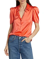 Melinda Short-Sleeve Satin Blouse