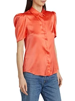 Melinda Short-Sleeve Satin Blouse