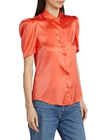 Melinda Short-Sleeve Satin Blouse