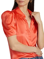 Melinda Short-Sleeve Satin Blouse