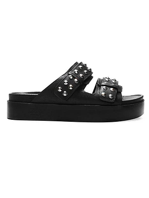 Studded Leather Platform Slides