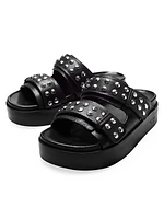 Studded Leather Platform Slides