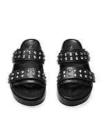 Studded Leather Platform Slides