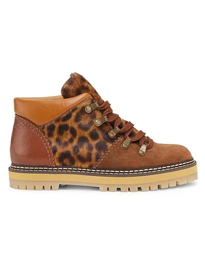 Eileen Leopard Leather Lace-Up Boots