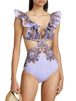 Ottie Paisley Ruffled One-Piece Swimsuit