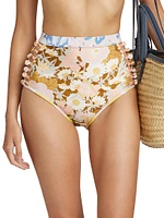 Pop Button High-Waisted Bikini Bottoms