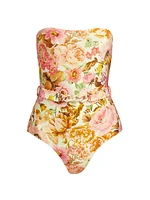 Strapless Belted One-Piece Swimsuit