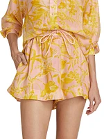 Golden Floral Silk Shorts