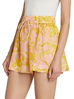 Golden Floral Silk Shorts