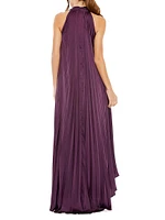 Pleated Halter High-Low Gown