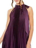 Pleated Halter High-Low Gown