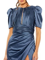 Satom Puff-Sleeve Draped Gown