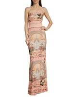 Delora Butterfly Strapless Maxi Dress