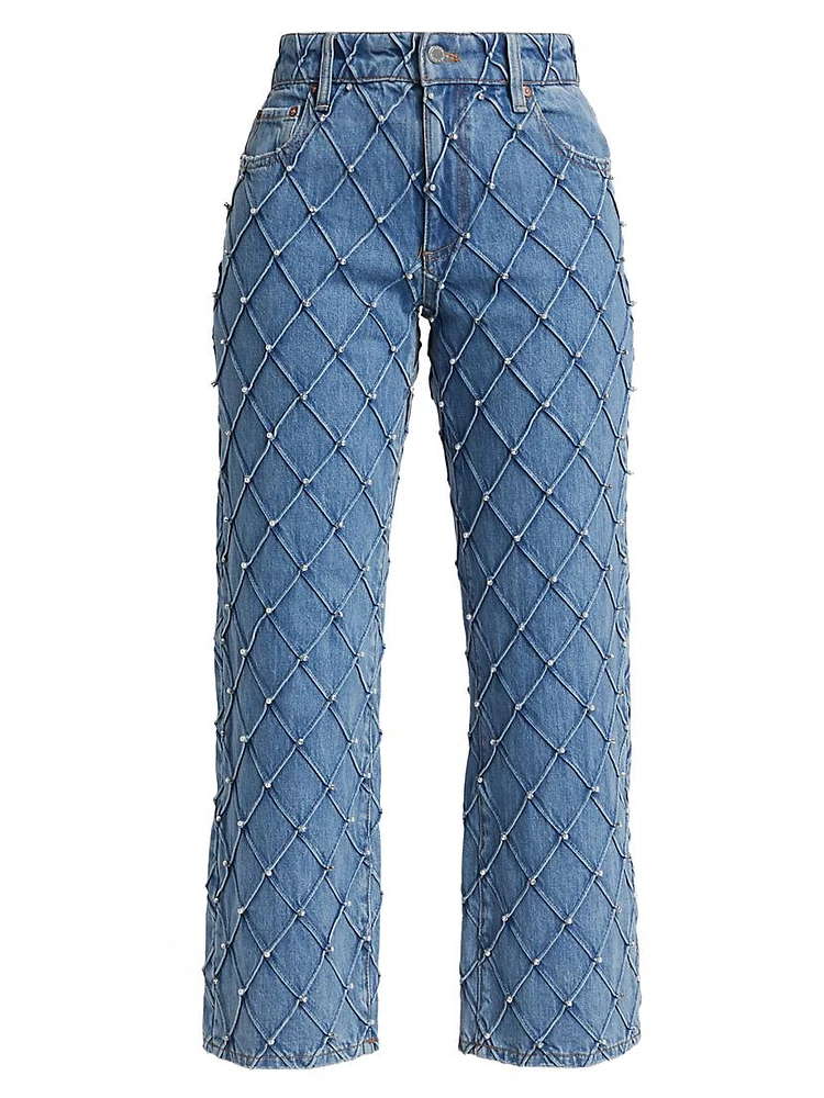 Weezy Faux-Pearl Quilted Cropped Jeans