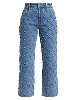 Weezy Faux-Pearl Quilted Cropped Jeans