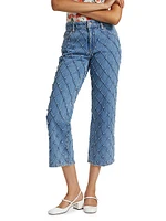 Weezy Faux-Pearl Quilted Cropped Jeans