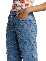 Weezy Faux-Pearl Quilted Cropped Jeans