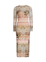 Delora Versailles-Print Mesh Midi-Dress