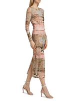 Delora Versailles-Print Mesh Midi-Dress