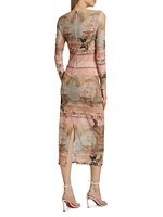 Delora Versailles-Print Mesh Midi-Dress