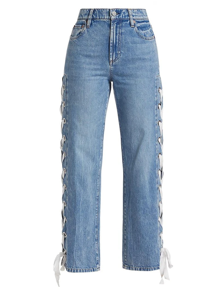 Reita Lace-Up Straight-Leg Jeans