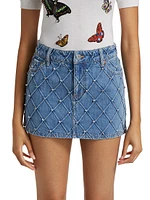 Joss Faux-Pearl Quilted Denim Miniskirt