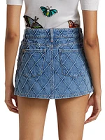 Joss Faux-Pearl Quilted Denim Miniskirt