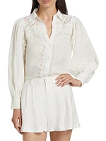 Linen Lace-Paneled Blouse