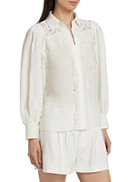 Linen Lace-Paneled Blouse