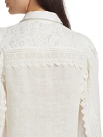 Linen Lace-Paneled Blouse