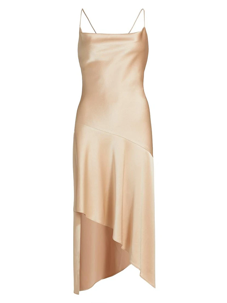 Harmony Satin Asymmetric Midi-Dress