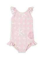 Baby Girl's Sea Starfish Print One-Piece Swimsuit