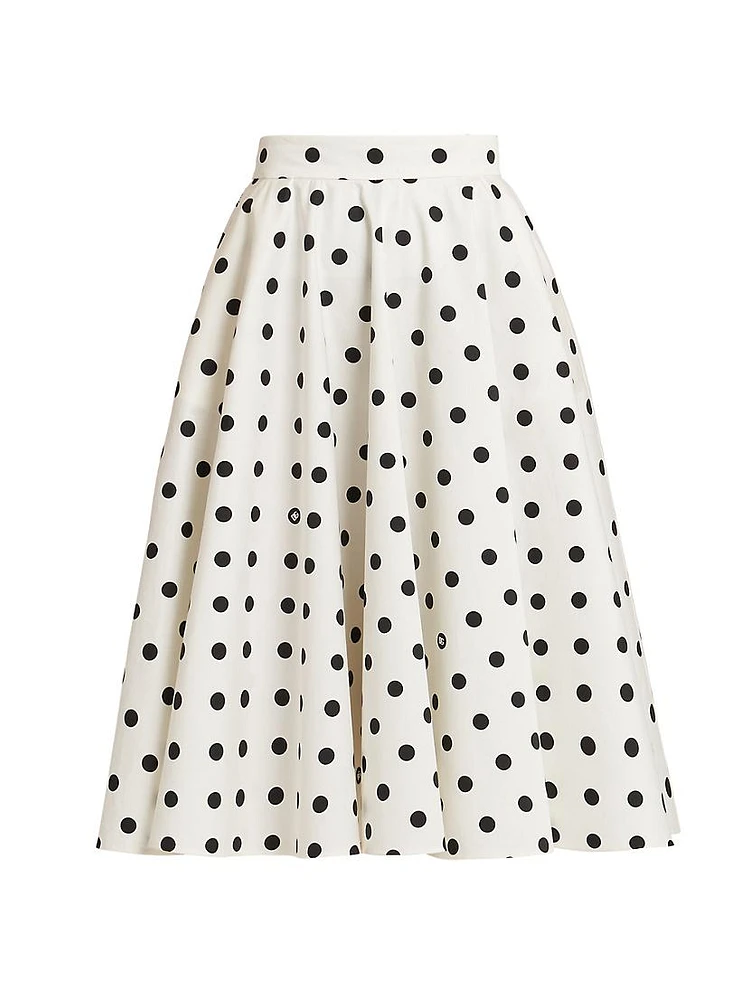 Cotton Polka Dot Midi-Skirt