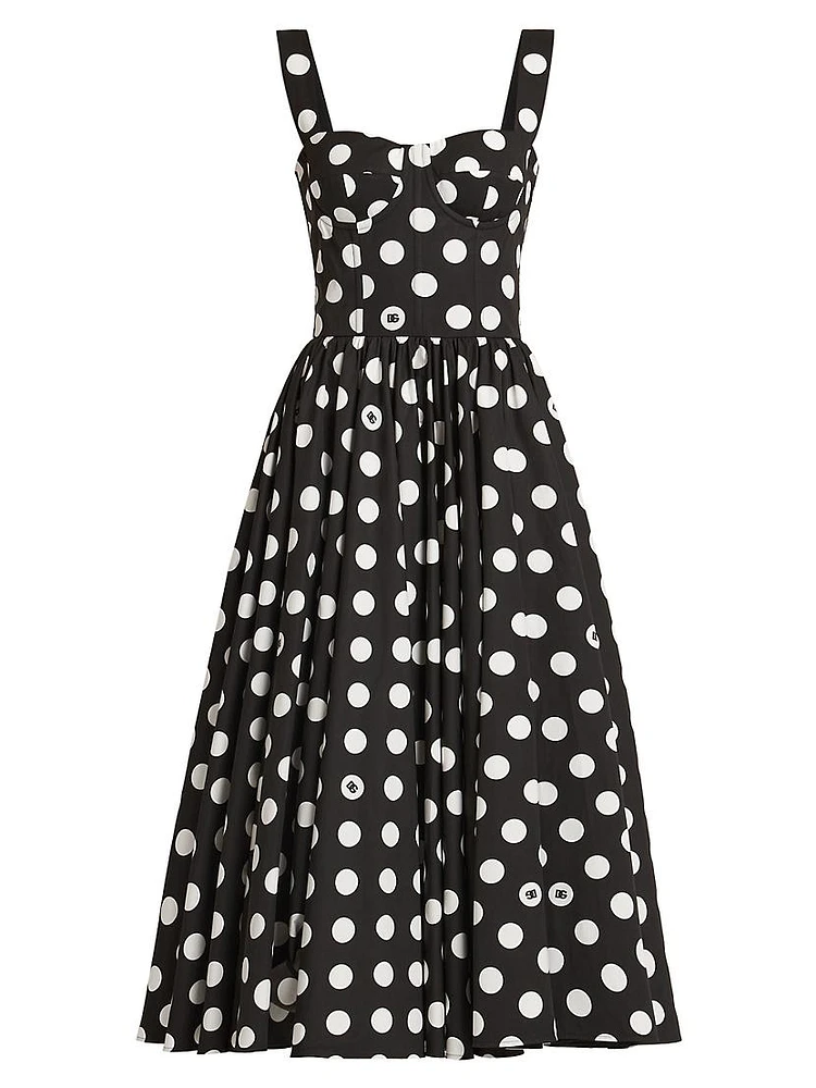 Polka Dot Poplin A-Line Midi-Dress