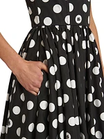 Polka Dot Poplin A-Line Midi-Dress