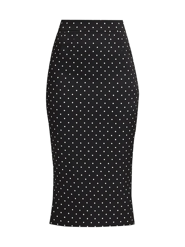 Polka Dot Silk Charmeuse Pencil Skirt