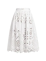 Floral Eyelet Midi-Skirt