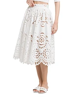 Floral Eyelet Midi-Skirt