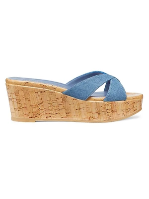 Carmen 30MM Denim & Cork Wedge Sandals