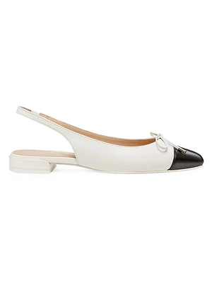 Sleek Bow Leather Slingback Flats