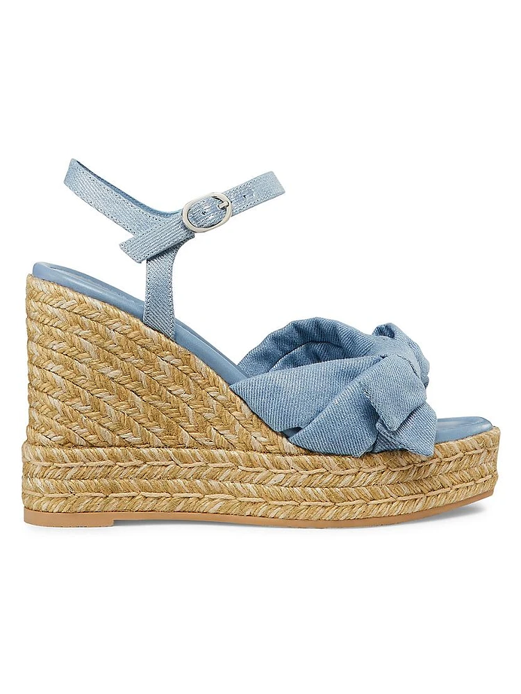 Sofia 100MM Metallic Denim Espadrille Wedge Sandals