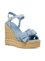 Sofia 100MM Metallic Denim Espadrille Wedge Sandals